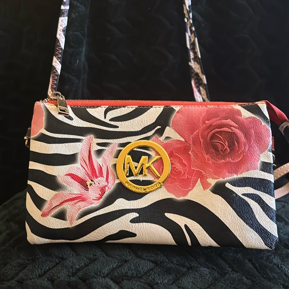 MK Michael Kors floral zebra small crossbody/wallet relived